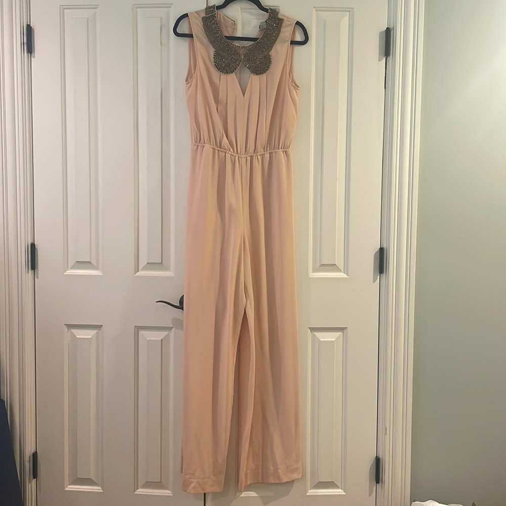 Gorgeous BCBG M peach jumpsuit with beaded neckline